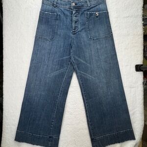 Pilcro and the Letterpress Wide Leg Crop Jeans Blue Button Fly Patch Pocket 30